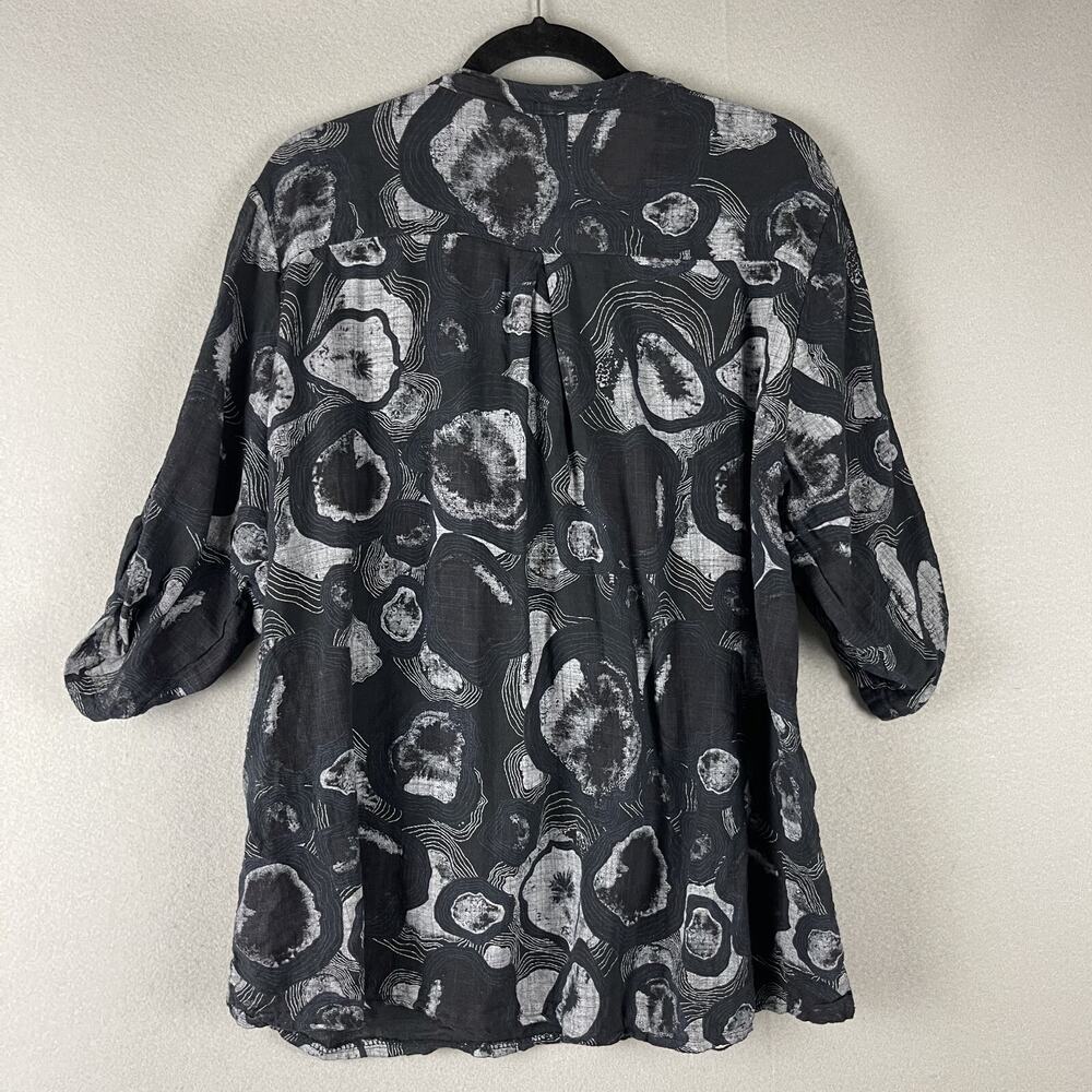 Made In Italy Top Womens Large Black Roll Tab Gauzy Coastal Lagenlook Artsy - Picture 9 of 12